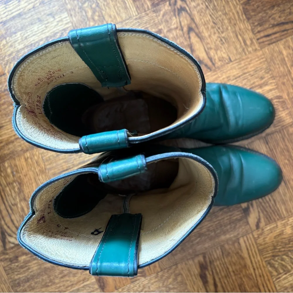 Justin Vintage Cowboy Original Green Roper Western Leather Boots - Made in USA - Picture 11 of 16
